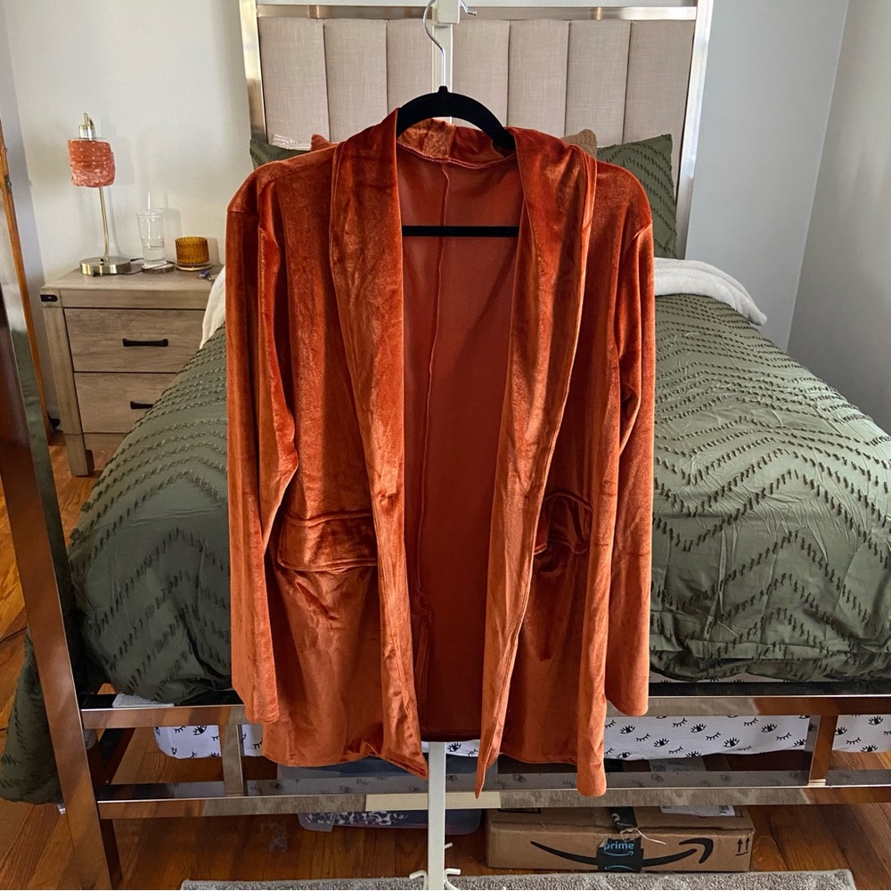 Burnt orange velvet blazer from Temu. One size fits all
